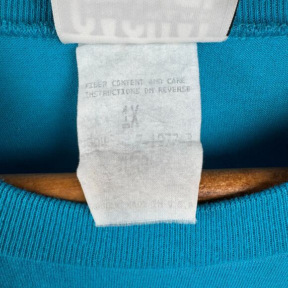 Vintage Flower Shirt Sz XL Blue Single Stitch Crewneck Floral Leaves Casual 90s - Picture 4 of 9